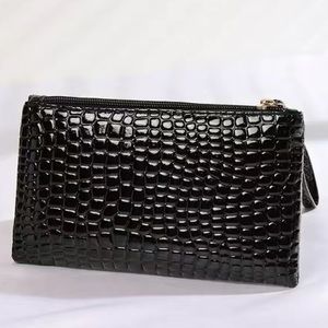 Black crocodile embossed long wristlet